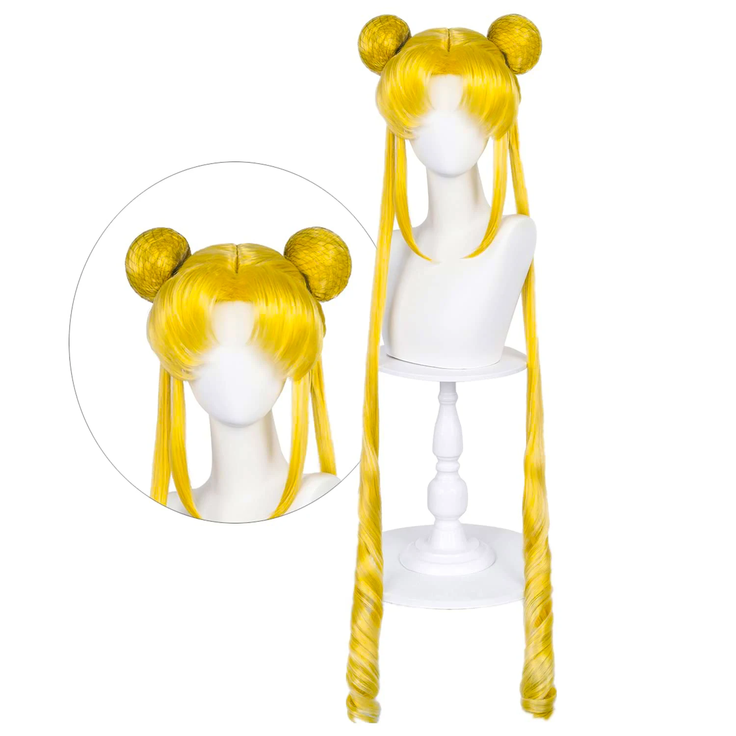 

Long Curly Golden Ponytails Wig with Buns for Sailor Moon Cosplay Anime Blonde Pigtails Wig with Bangs long orange wig