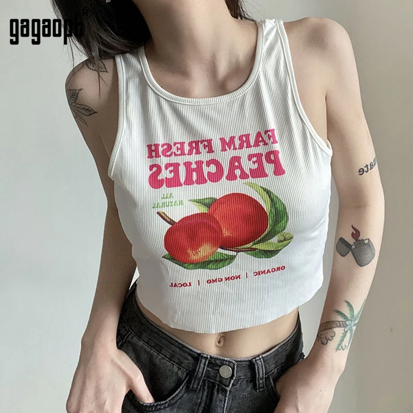 Gagaopt Peaches Print Sleeveless Sexy Tank Top for Women Ribbed Knit Vest Streetwear Aesthetic Clothing Female Crop Top
Gagaopt Peaches Print Sleeveless Sexy Tank Top for Women Ribbed Knit Vest Streetwear Aesthetic Clothing Female Crop Top