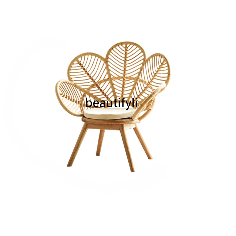 

Современный ротанговый стул, высокий обеденный стул со спинкой, для отдыха на балконе, офисное кресло из натурального ротанга