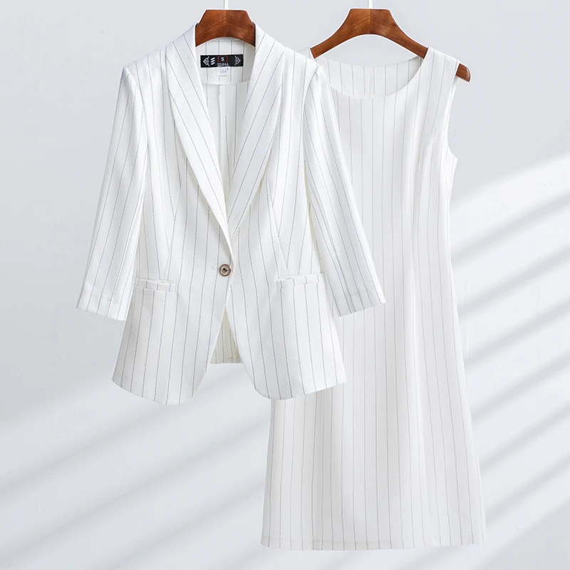 Lenshin 2 Piece Striped Set Formal Dress Suit Office Lady Women Autunm Business Half Sleeve Blazer and Sleeveless Clothes
Lenshin 2 Piece Striped Set Formal Dress Suit Office Lady Women Autunm Business Half Sleeve Blazer and Sleeveless Clothes