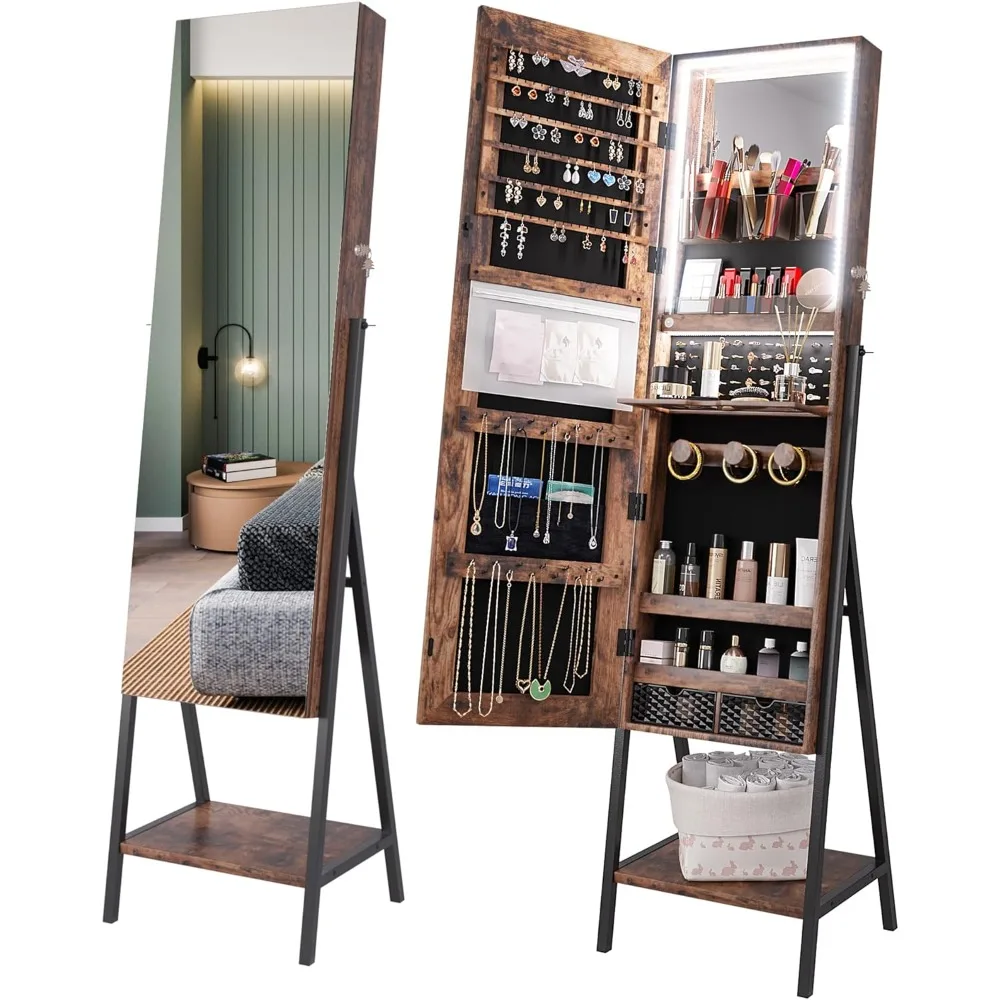 47.2" LED Jewelry Cabinet Armoire, Standing Full-Length Mirror With Jewelry Storage, Jewelry Organizer Armoire
47.2" LED Jewelry Cabinet Armoire, Standing Full-Length Mirror With Jewelry Storage, Jewelry Organizer Armoire
