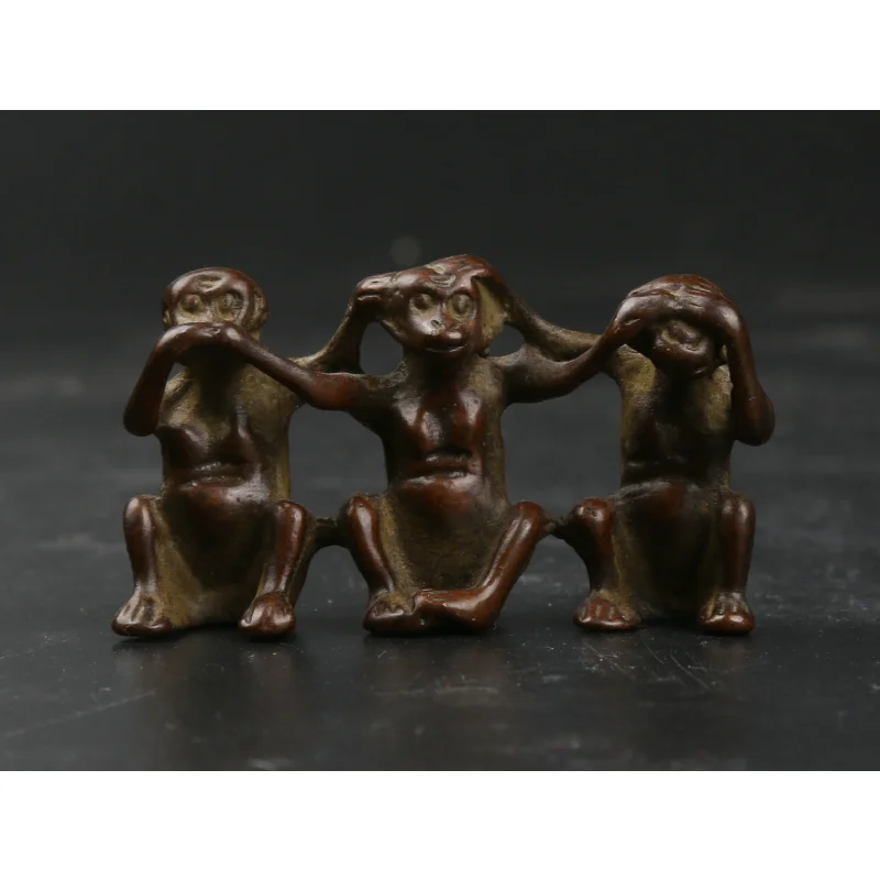 

48MM/1.9" Collect Curio China Fengshui Bronze Animal Monkeys 'No Look Listen Speak' Statue Statuary 45g 'Three Monkeys'
