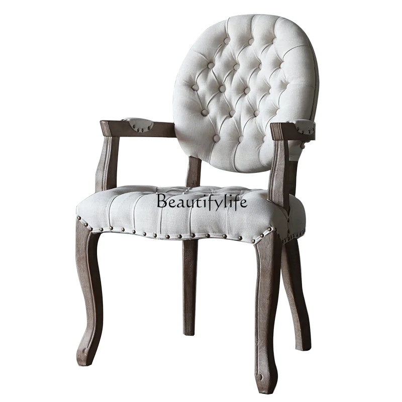 

Классическое обеденное кресло с круглой застежкой, американское Ретро кресло для отдыха для отечественного клуба
