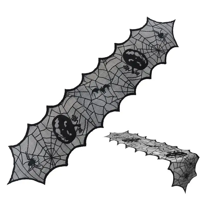 

Halloween Table Runner Black Lace Cover Runner With Bat Pumpkin Spider Web Design Halloween Table Runner Topper Holiday Kitchen