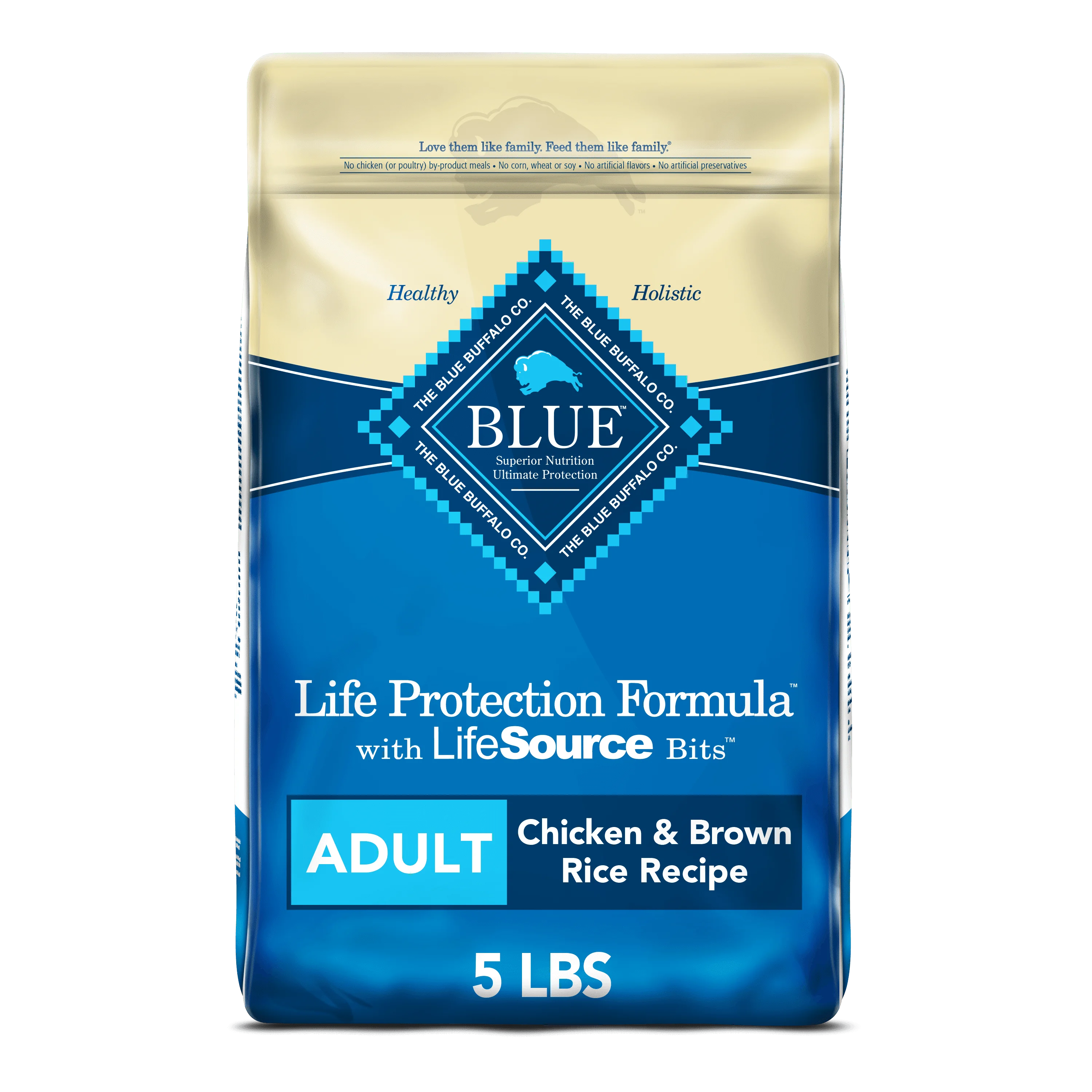 

Формула для защиты от синего буйвола, естественный сухой корм для взрослых собак, пакет для цыплят и коричневого риса 5 фунтов, пробный Размер