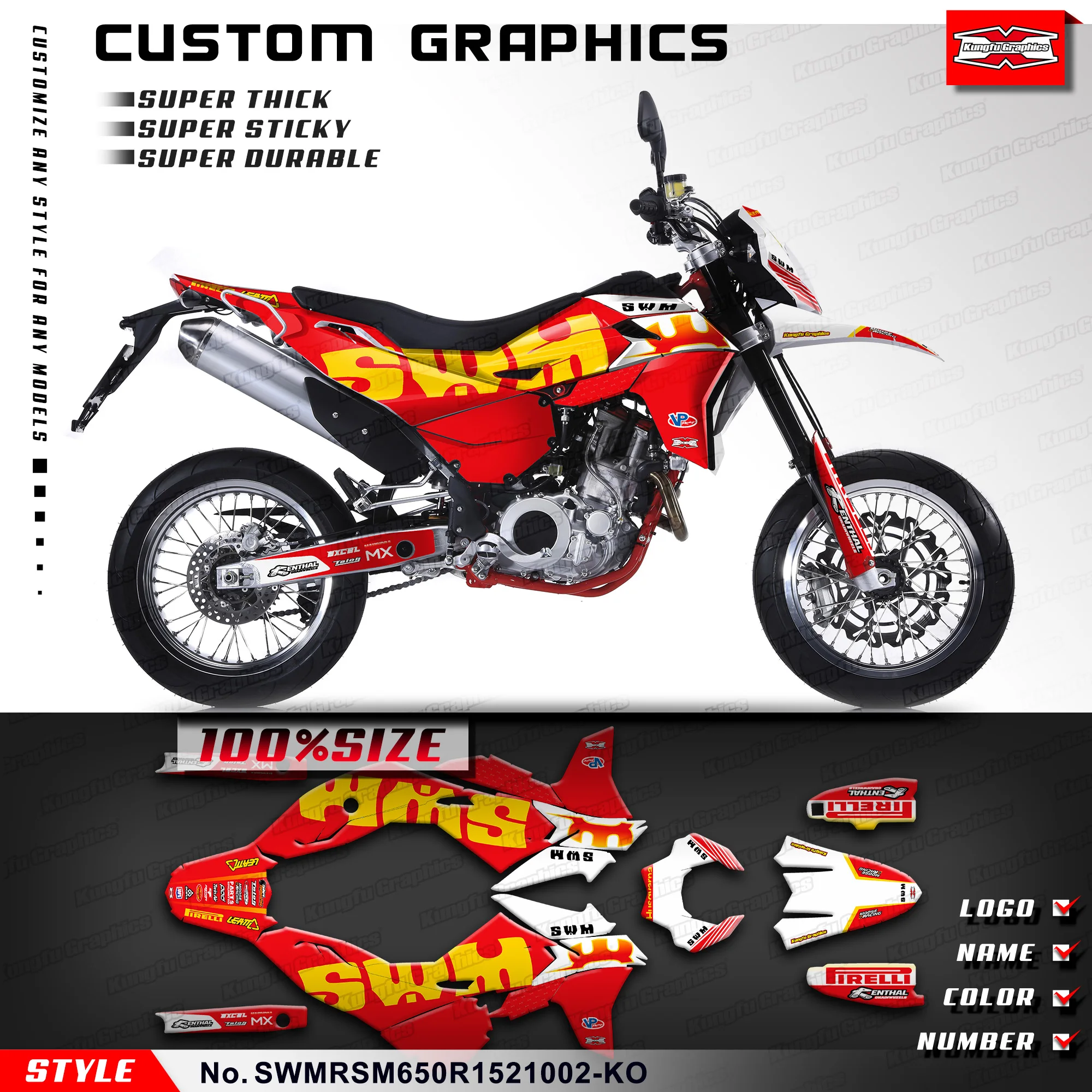 

KUNGFU GRAPHICS Custom Stickers Full Decals Kit for SWM SM650R RS650R 2015 2016 2017 2018 2019 2020 2021, SWMRSM650R1521002-KO