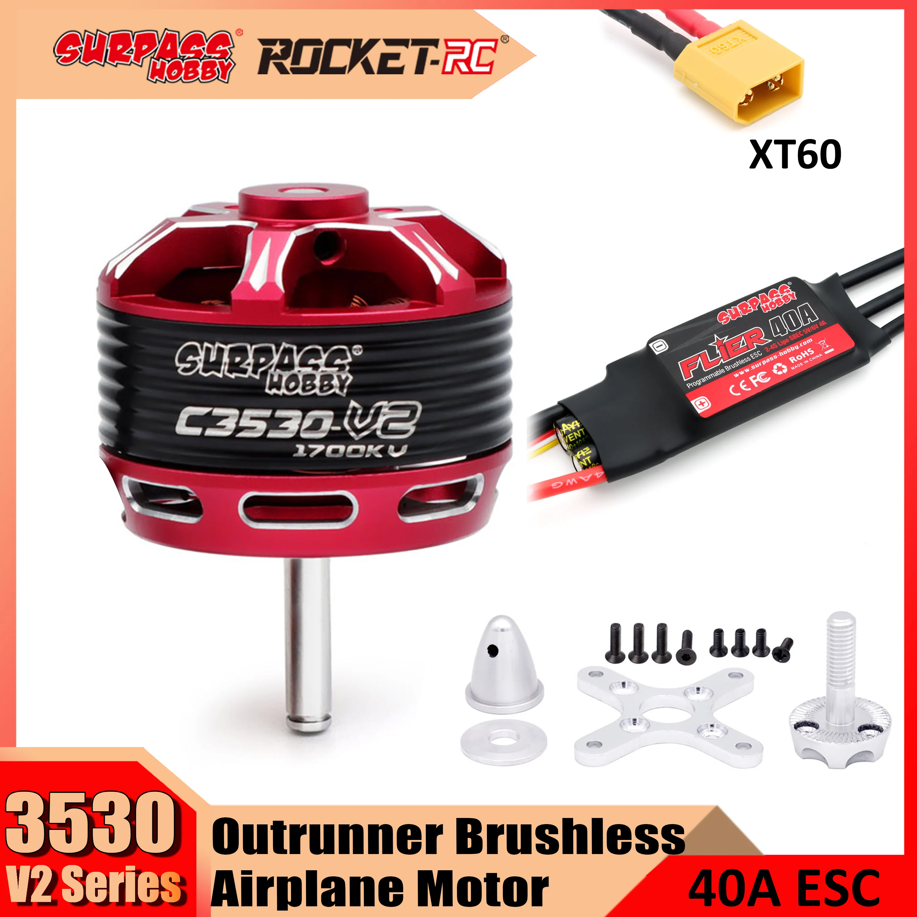 

Surpass Hobby C3530 3530 V2 Brushless Motor Outrunner with 40A ESC for RC Airplane Fixed-wing Glider Aircraft Multicopter Plane