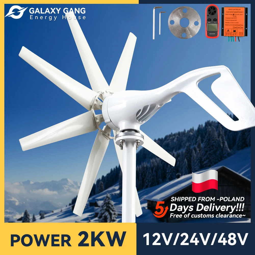 Free Energy Small 2kw Wind Turbine 48V 2000w Generators 8blades 12V 24V Alternative Windmill With MPPT Controller For Home Use
Free Energy Small 2kw Wind Turbine 48V 2000w Generators 8blades 12V 24V Alternative Windmill With MPPT Controller For Home Use