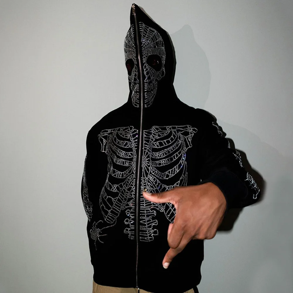 Y2k Men Women Hoodie Rhinestone Skull Print Couple Loose Jacket Coat Fleece Zipper Cardigan Streetwear 2023 American Style
Y2k Men Women Hoodie Rhinestone Skull Print Couple Loose Jacket Coat Fleece Zipper Cardigan Streetwear 2023 American Style