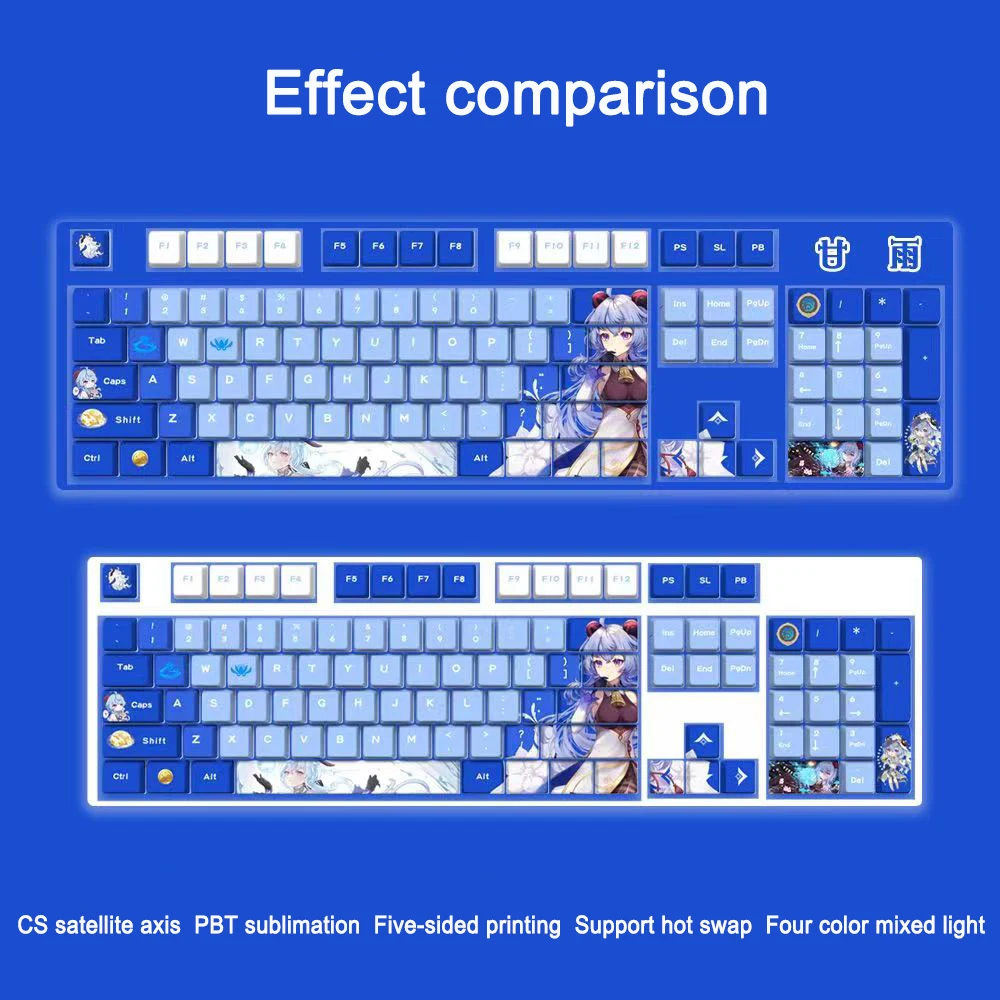 

Genshin Impact Mechanical Keyboard with Dye-sublimation 104 Keys PBT Plastic Keycaps Games DIY Theme White Background Keyboard