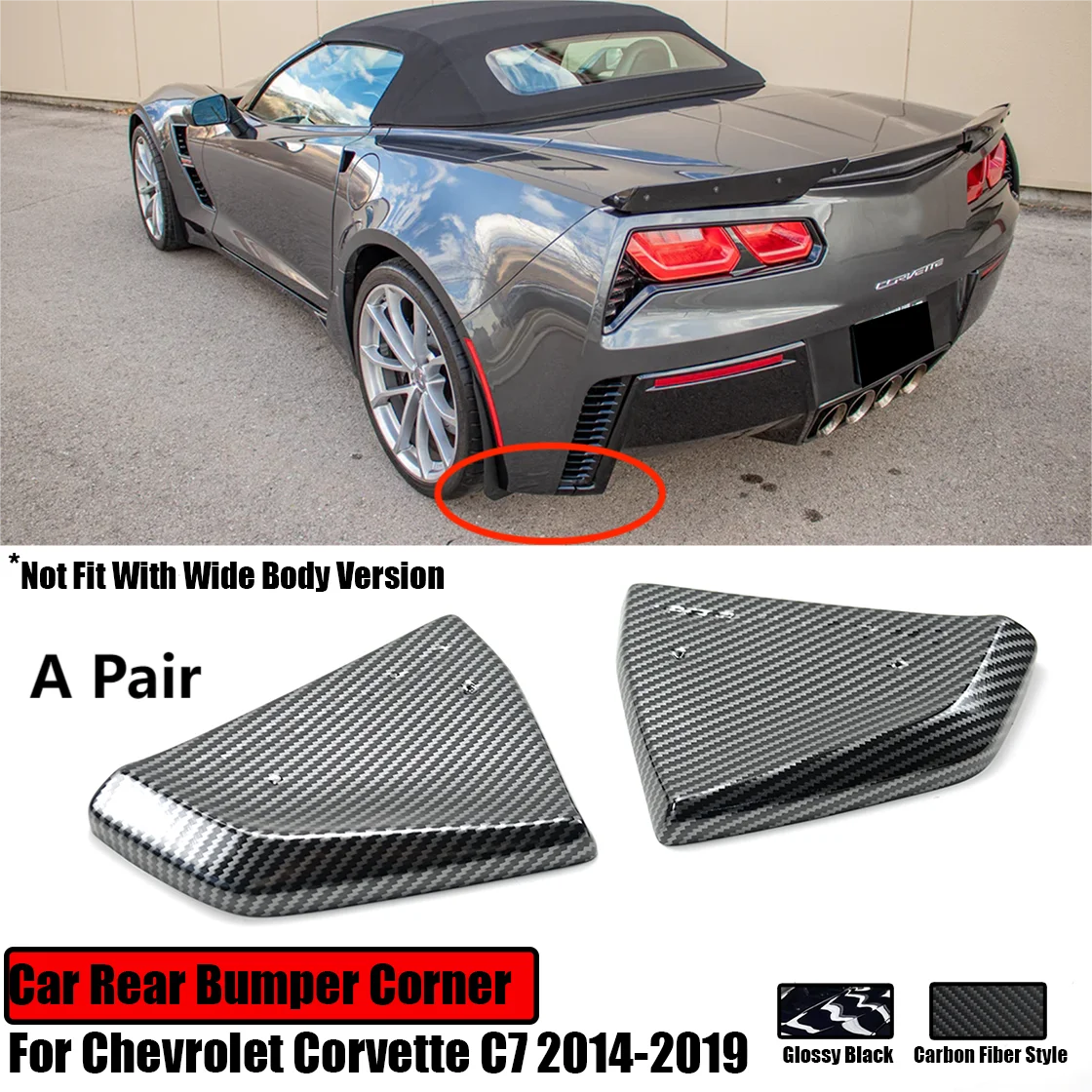 

Car Rear Bumper Corner For Chevrolet Corvette C7 2014-2019 Side Diffusers Splitter Spoiler Fender Glossy Black Carbon Fiber Look
