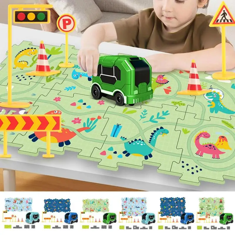 

Car Track Toy Cartoon Track Toy Puzzle Set Car Kids Educational Toys Battery Powered Track Toys for Home Kindergarten Nursery