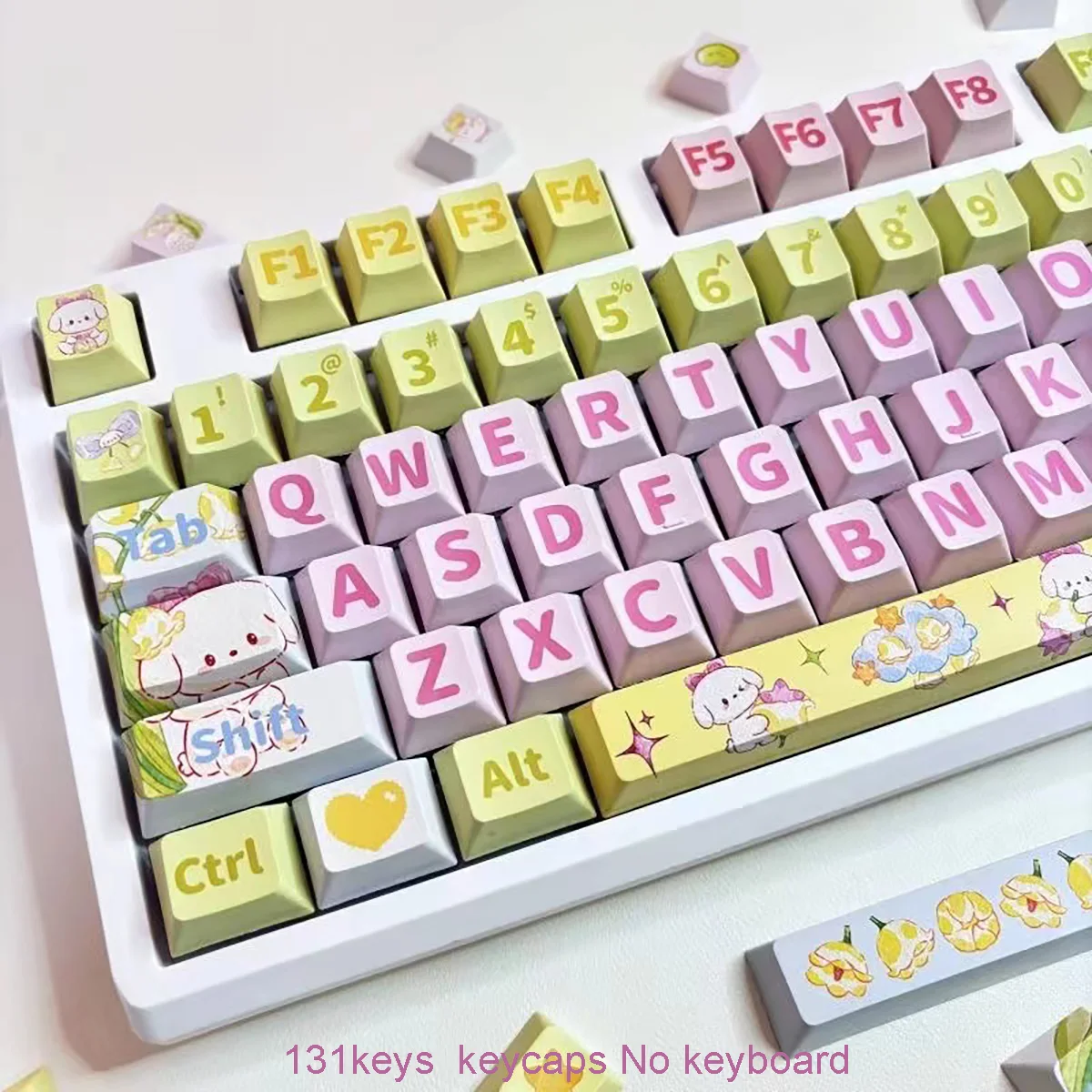 

Pbt Keycaps 131 Keys Cherry Profile Key Caps Cartoon Dog Theme Custom Key Cap Pink For 61/87/96/98/104/108 Mechanical Keyboard