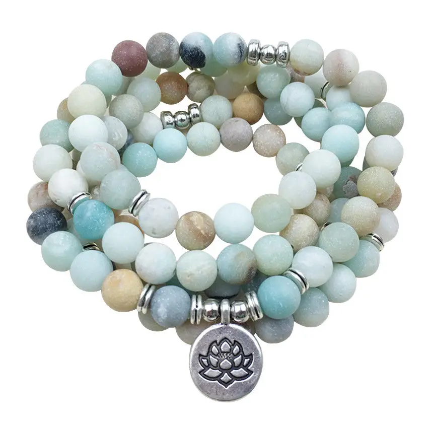 

8mm Matte Amazoniteite 108 Mala Gemstone Beads Bracelet Office Teens Wrap Stackable Eco-friendly Children Wear Unique Charm