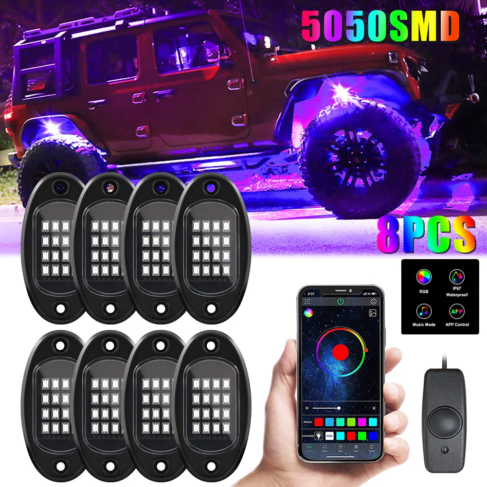4/6/8 In 1 RGB LED Rock Light Music Sync Bluetooth-Compatible APP Control Car Chassis Underbody Light For Jeep Off-Road Truck
4/6/8 In 1 RGB LED Rock Light Music Sync Bluetooth-Compatible APP Control Car Chassis Underbody Light For Jeep Off-Road Truck
