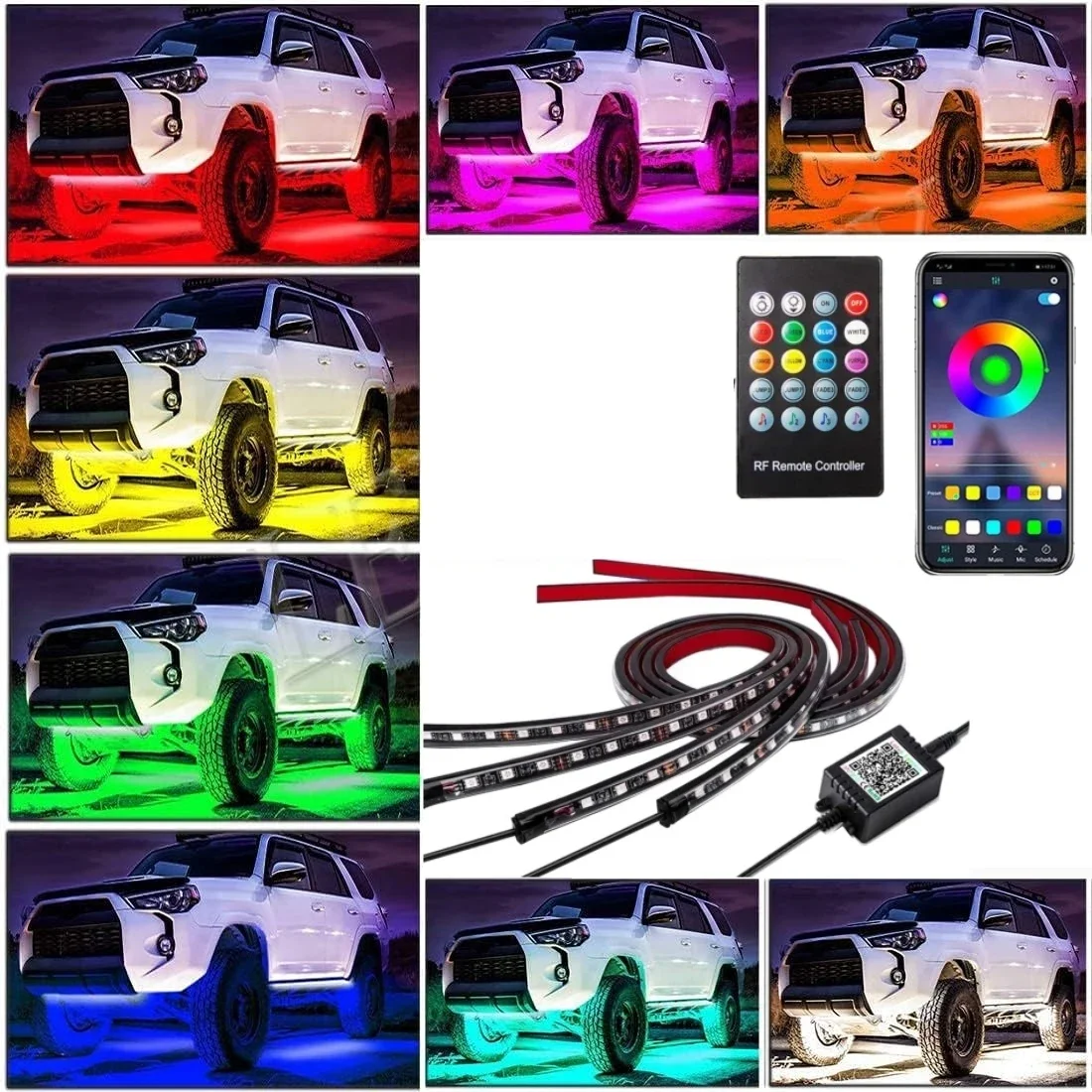 

Автомобильная подсветка, неоновая Светодиодная лента, гибкая светодиодная лента для нижнего корпуса, дистанционное управление через приложение, RGB, цвет мечты, автомобильная декоративная лампа для создания окружающей атмосферы