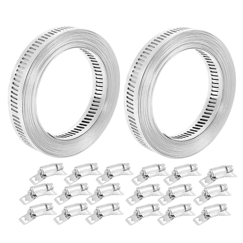 

2X 304 Stainless Steel Worm Clamp Hose Clamp Strap With Fasteners Adjustable DIY Pipe Hose Clamp Ducting Clamp 11.5 Feet