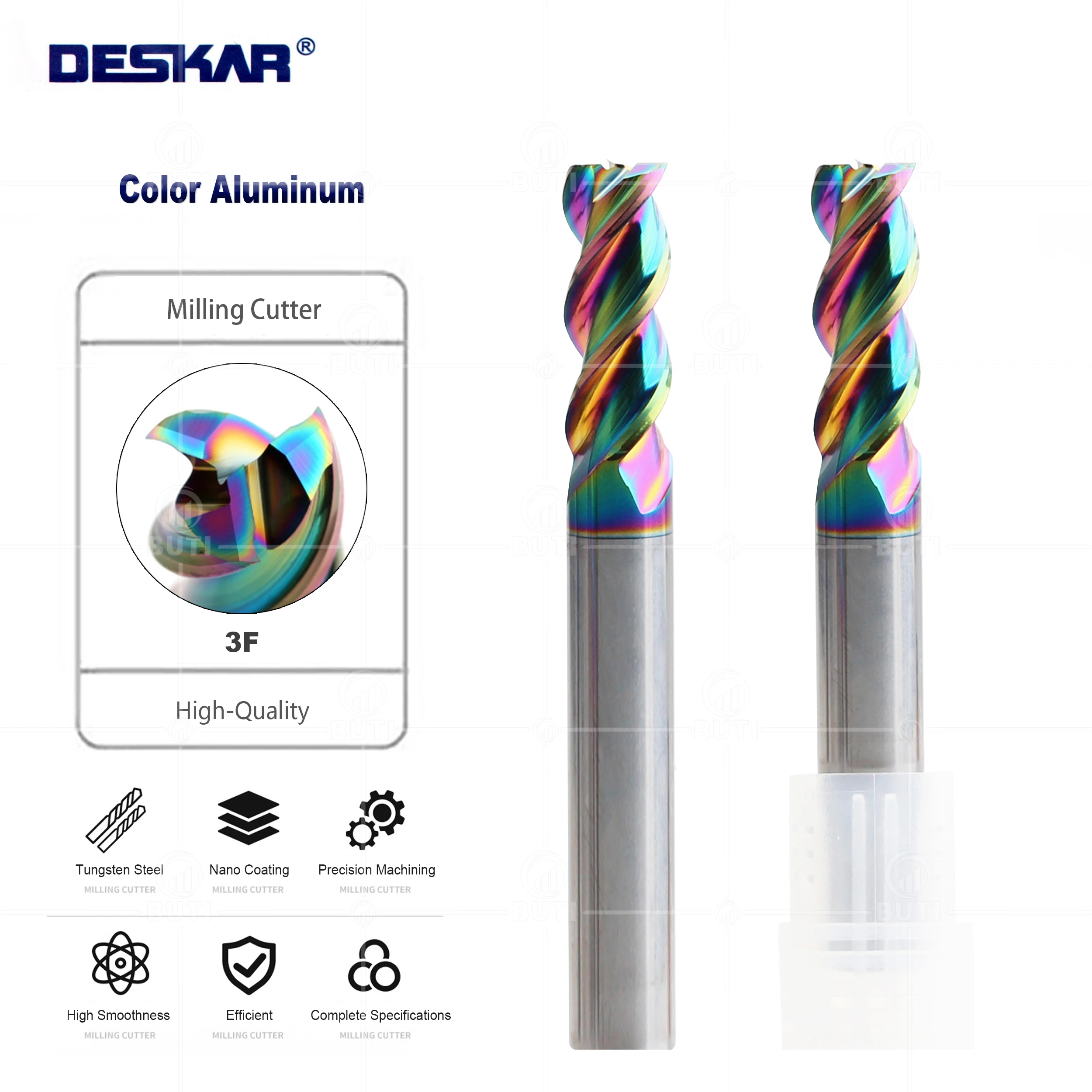 DESKAR 100% Original 4x50L 5x50L 6x50L 8x60L 10x75L 3F AL Color Endmill CNC Lathe Cutter Cutting Tool Part End Mill For Aluminum
DESKAR 100% Original 4x50L 5x50L 6x50L 8x60L 10x75L 3F AL Color Endmill CNC Lathe Cutter Cutting Tool Part End Mill For Aluminum