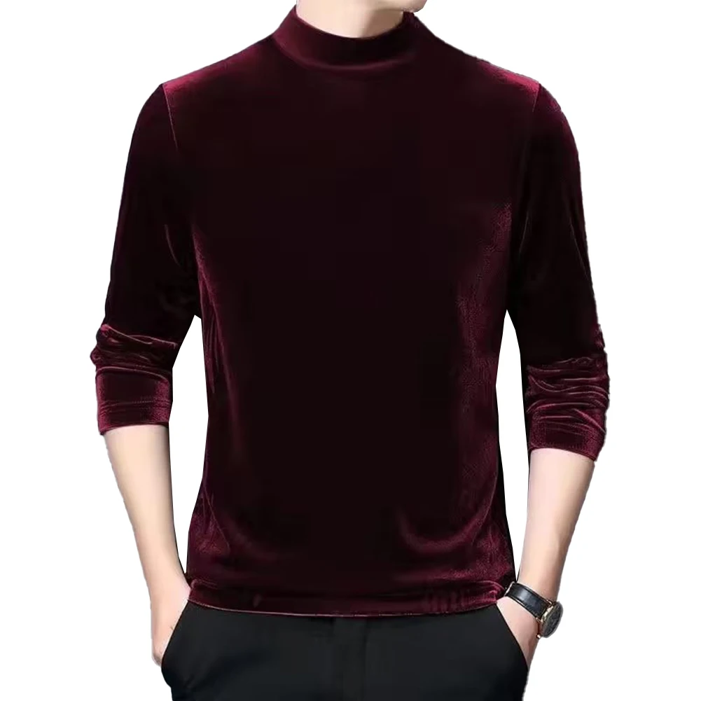 

Удобная мужская блузка, пуловер, всесезонный, Повседневный, эластичный, с воротником «хомут» и длинным рукавом, приталенный силуэт, однотонный цвет