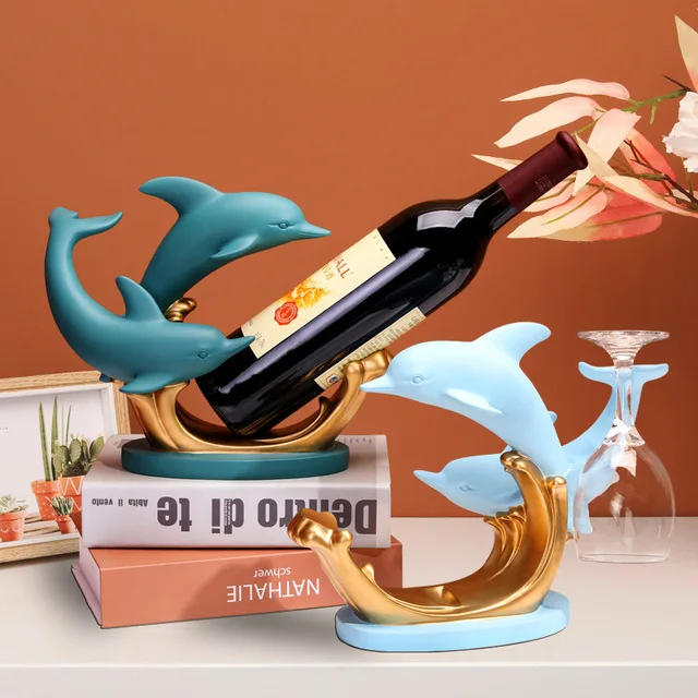 

European Dolphin Wine Rack Resin Ornaments Housewarming Gifts Bar Club Hotel Furnishing Decoration Wine Cabinet Figurines Craft
