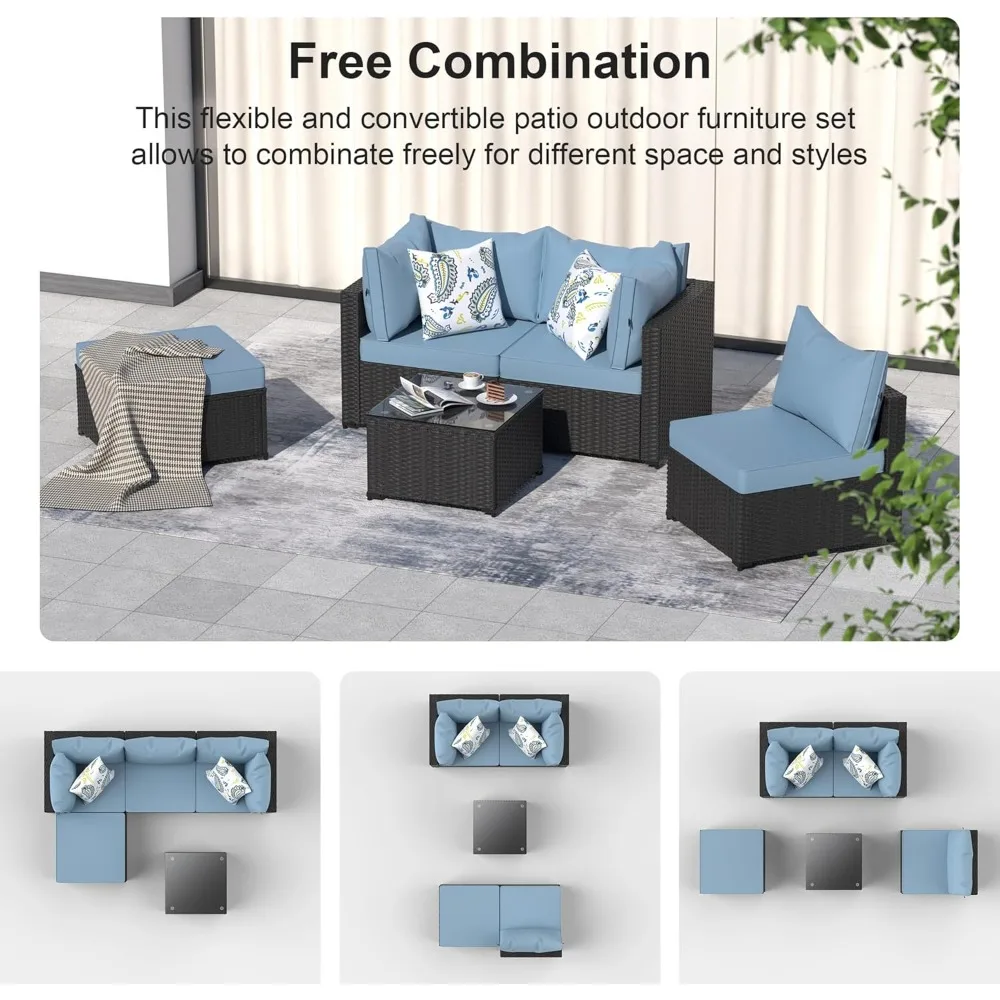 Patio Furniture Set Outdoor Sectional Sofa with Ottoman Wicker Couch Rattan Modular Seating Conversation Sets Porch Decor Patio Furniture Set Outdoor Sectional Sofa with Ottoman Wicker Couch Rattan Modular Seating Conversation Sets Porch Decor