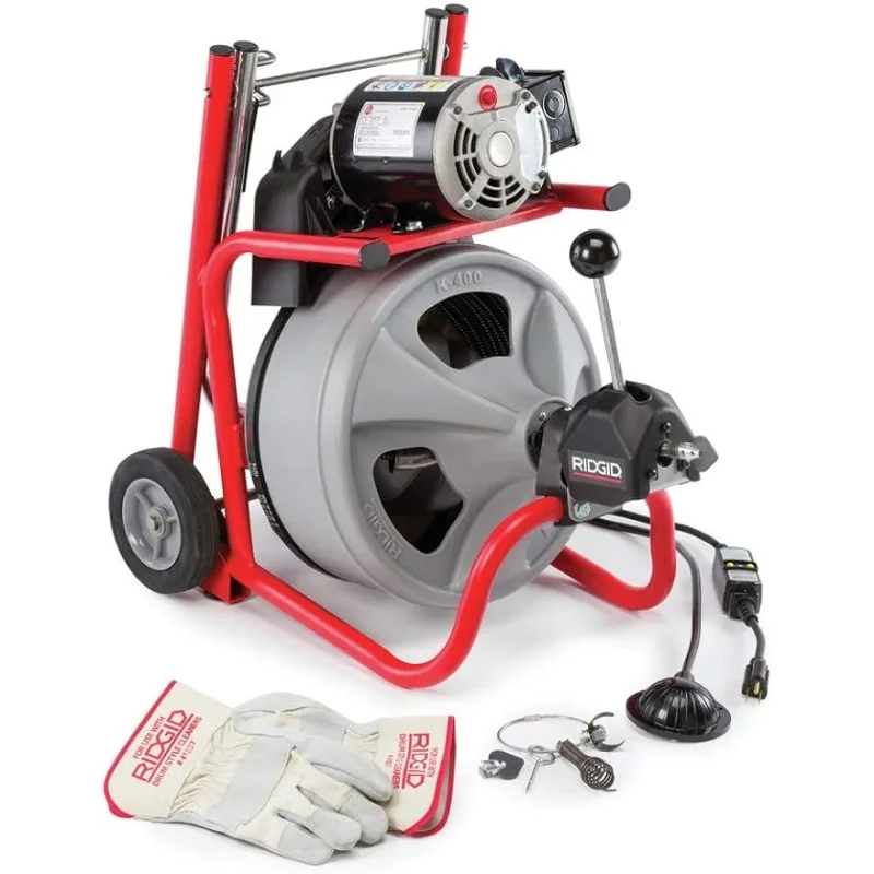 

RIDGID 26998 Model K-400 Drain Cleaning 120-Volt Drum Machine Kit with C-45IW 1/2" x 75' Cable, White, Black, Red