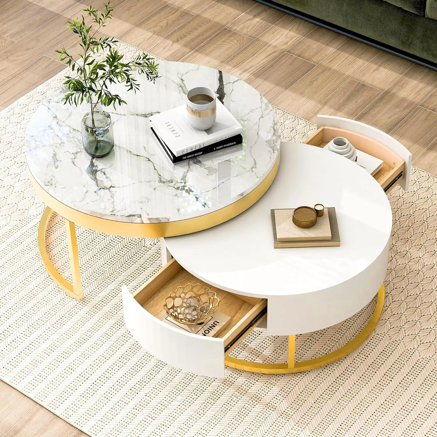 

Современный круглый журнальный столик с ящиками белого цвета, круглые журнальные столики для гостиной, домашняя мебель