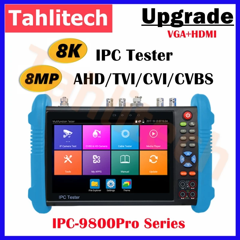 

8K CCTV IPC Tester IPC9800Pro 8MP AHD CVI TVI CVBS SDI IP Camera Testing UTP Cable Tester Onvif HDMI VGA input Power CCTV Test