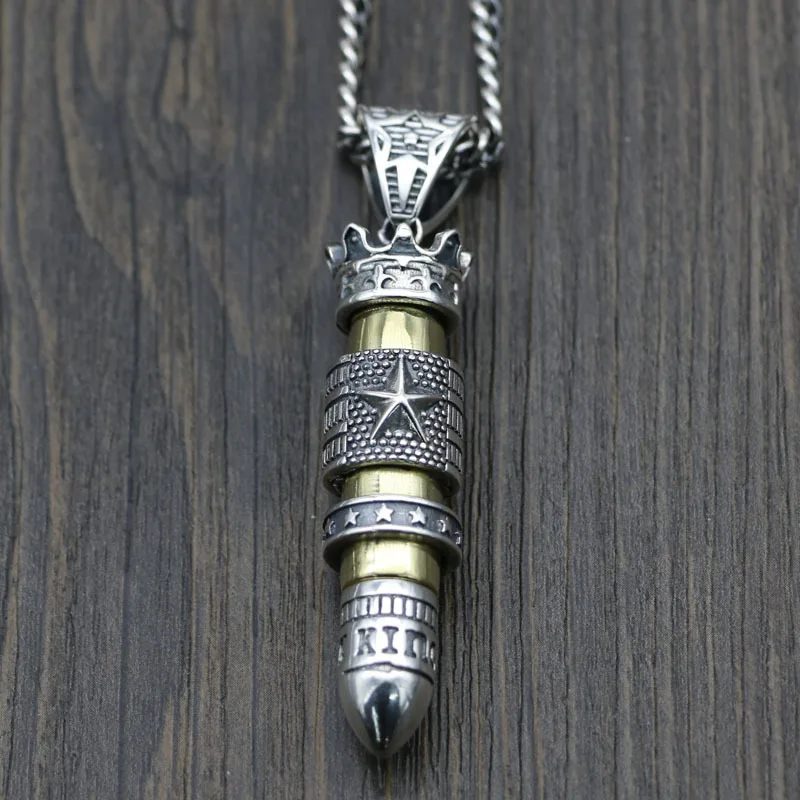 Punk Thai Silver Bullet Pendant Creative Personality S925 Pure Silver Five pointed Star Pendant Sweater Chain Pendant Men's Tren
Punk Thai Silver Bullet Pendant Creative Personality S925 Pure Silver Five pointed Star Pendant Sweater Chain Pendant Men's Tren