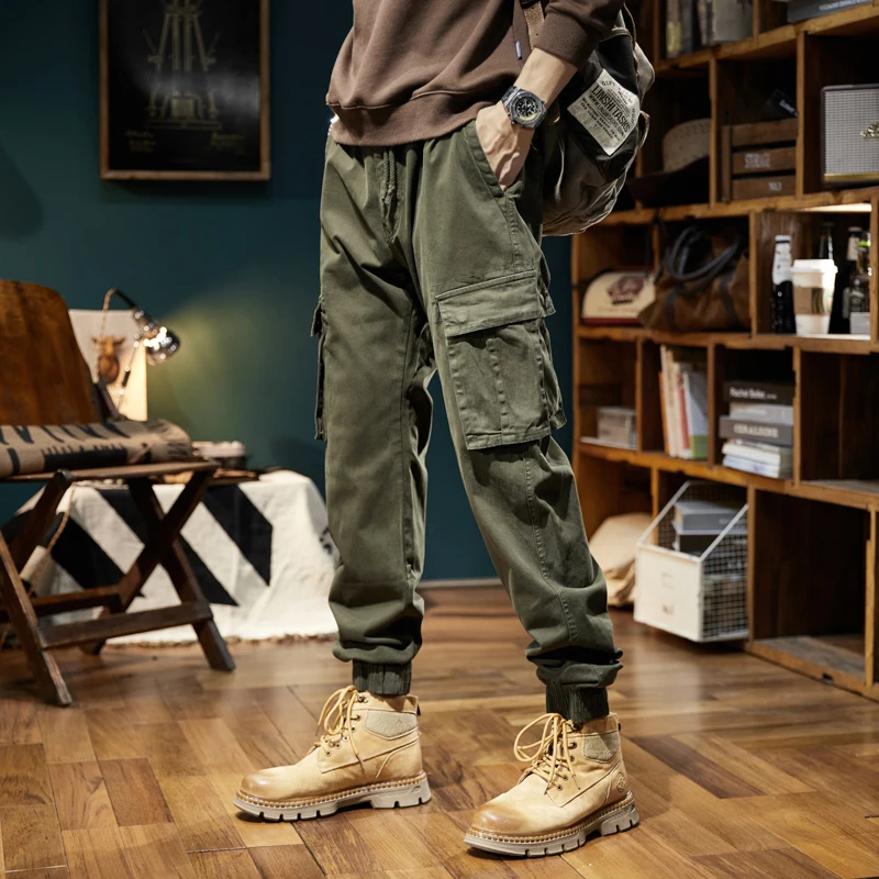 

New Men Tactical Cargo Pants Mens Cotton Multi Pocket Jogger Hip Hop pants Men street fashion Tie feet Breathable Trousers Male