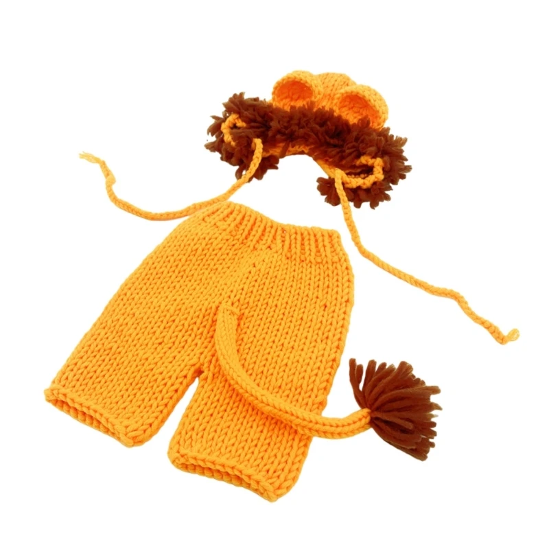 

Creative Newborns Photography Clothing, Baby Photo Props Lion Shaped Pants Hat Yellow Brown Lion Photoshoots Set