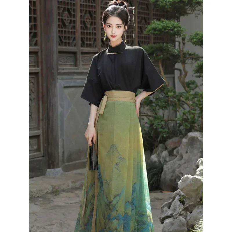 Elegant Black Short Sleeve Hanfu Blouse Chinese Skirt for Women Horse Face Skirt Daily Wear ханьфу современный Prom Dresses
Elegant Black Short Sleeve Hanfu Blouse Chinese Skirt for Women Horse Face Skirt Daily Wear ханьфу современный Prom Dresses