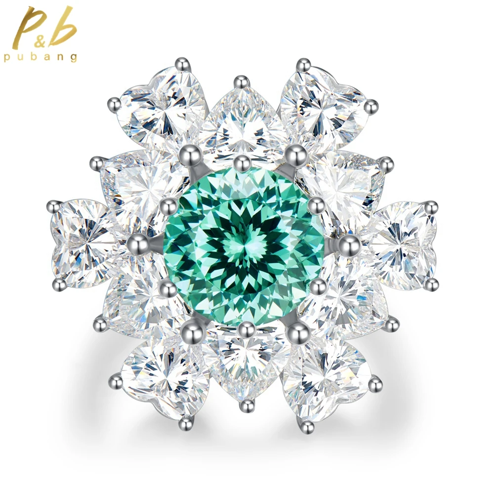 

PuBang Fine Jewelry 925 Sterling Silver Paraiba Gem Created Moissanite Sparkling Diamond Ring for Women Party Gift Drop Shipping