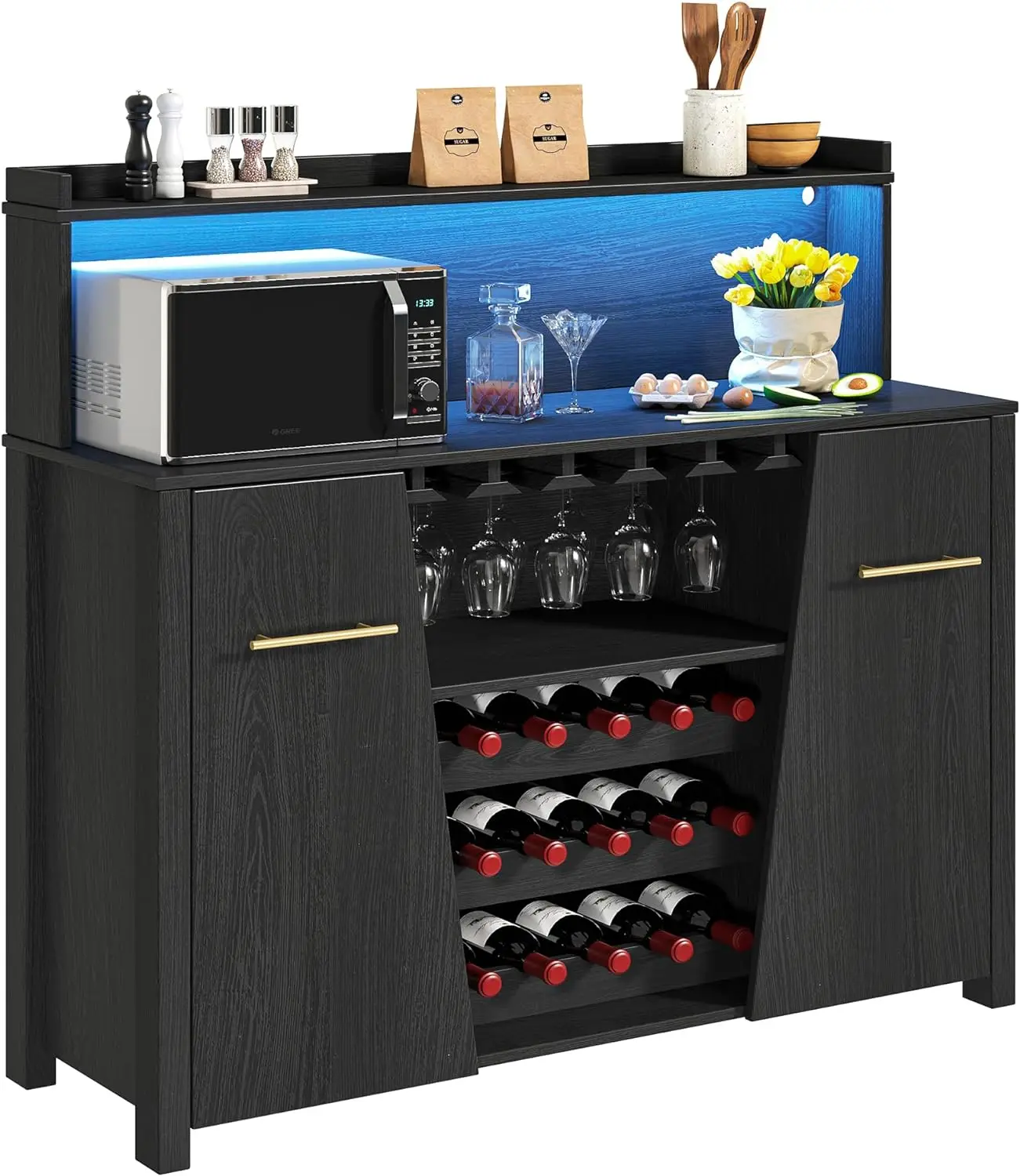 Sideboard Buffet Cabinet w/LED Lights, 47'' Coffee Liquor Bar Cabinet w/Adjustable Shelf, Wine Rack & Glass Holder, , Black
Sideboard Buffet Cabinet w/LED Lights, 47'' Coffee Liquor Bar Cabinet w/Adjustable Shelf, Wine Rack & Glass Holder, , Black