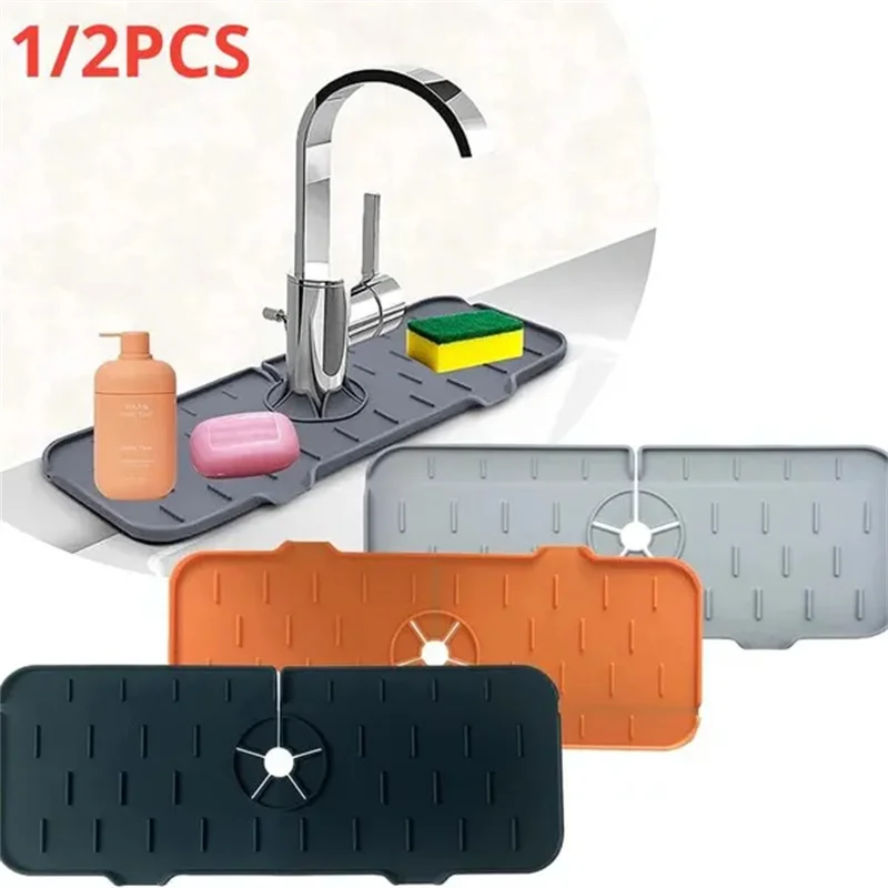 

Kitchen Faucet Silicone Absorbent Mat Sink Splash Catcher Countertop Protector Mat Draining Pad For Bathroom Kitchen Gadgets