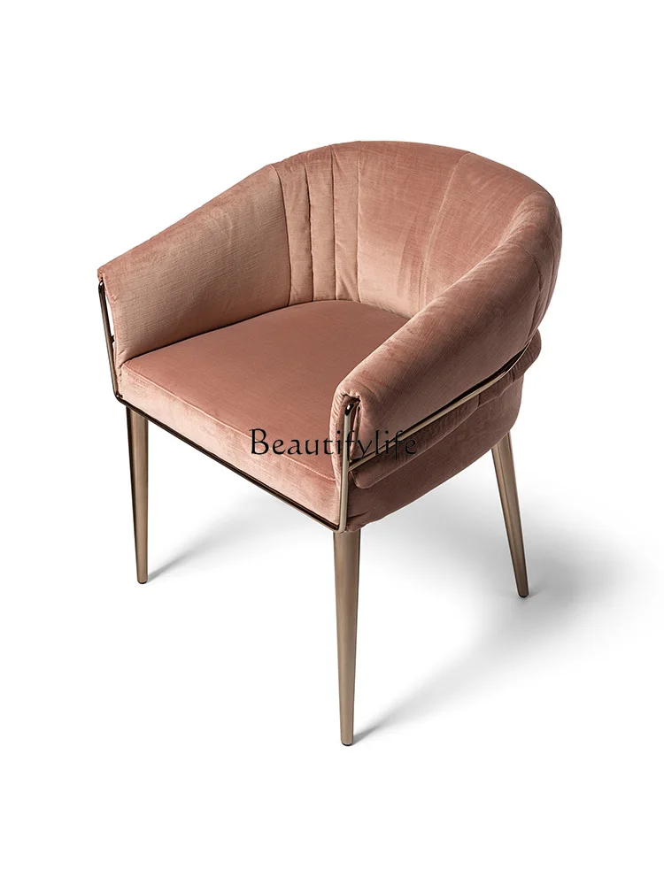 

Italian-Style Light Luxury Dining Chair Creative Designer Fabric Stainless Steel Backrest Armrest Restaurant Stool