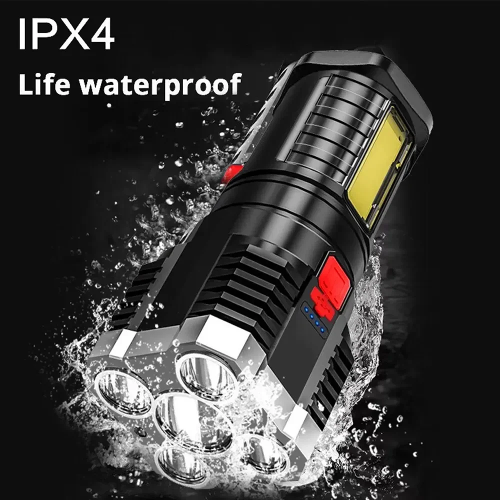 

5LED High Power Led Flashlights Spotlight with Side Light 3 Lighting Modes for Camping Adventure Outdoor Rechargeable Camping