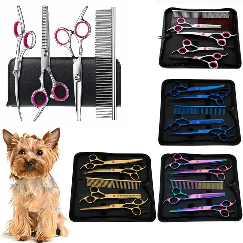 

Professional Steel Suit Hairdresser Dogs 5pcs/set Stainless Scissors Tools Cutting Grooming For Barber Pet Animal