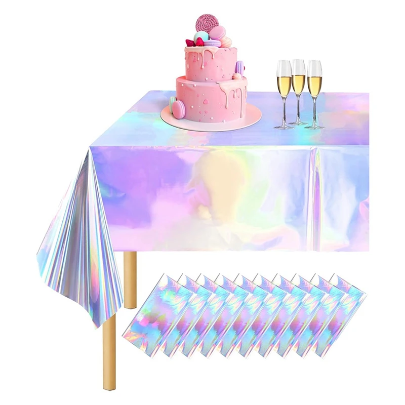 

10 Pack Colorful Laser Tablecloth Holographic Table Cloth Glitter Tablecloth 54 X 108 Inch Rectangle Disco Table Cloth