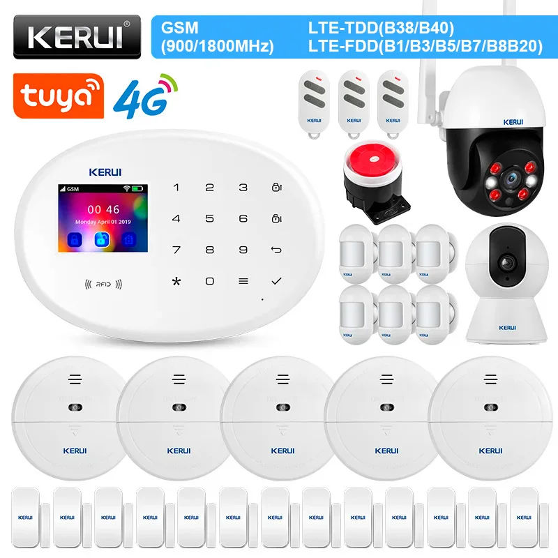 

KERUI W204 Alarm System 4G WIFI GSM Tuya Smart APP Remote Control Burglar PIR Motion Sensor Door Sensor Siren IP Camera