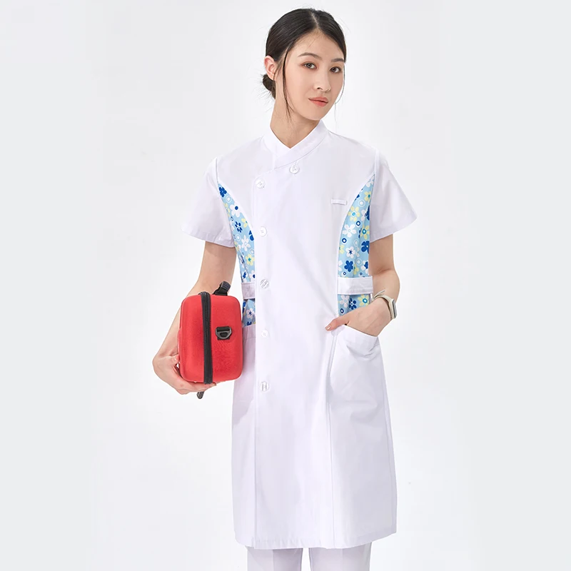 

Print Nurse Gown ICU Robe Women Medical Scrub Uniform Short Sleeve Workwear Hospital Scrubs Dress Healthcare Uniforms 901-PS-01