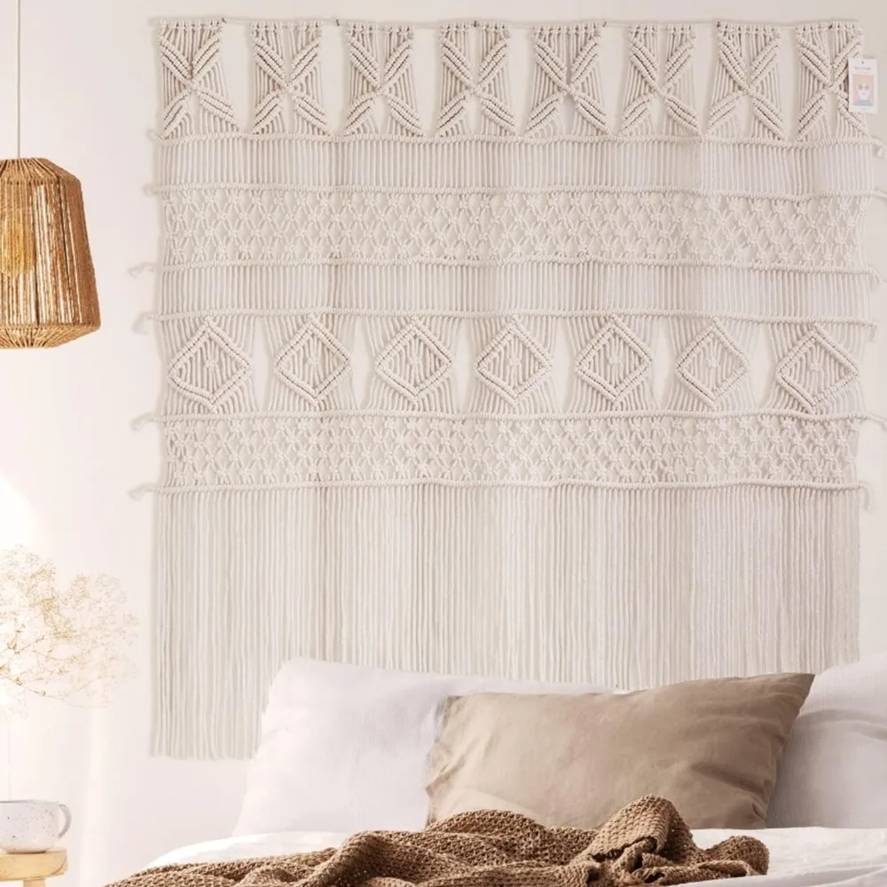 Large Boho Macrame Door Curtain 52"×57" 2 S648f5bc73e9f4a918528edb37ff9ab7cl