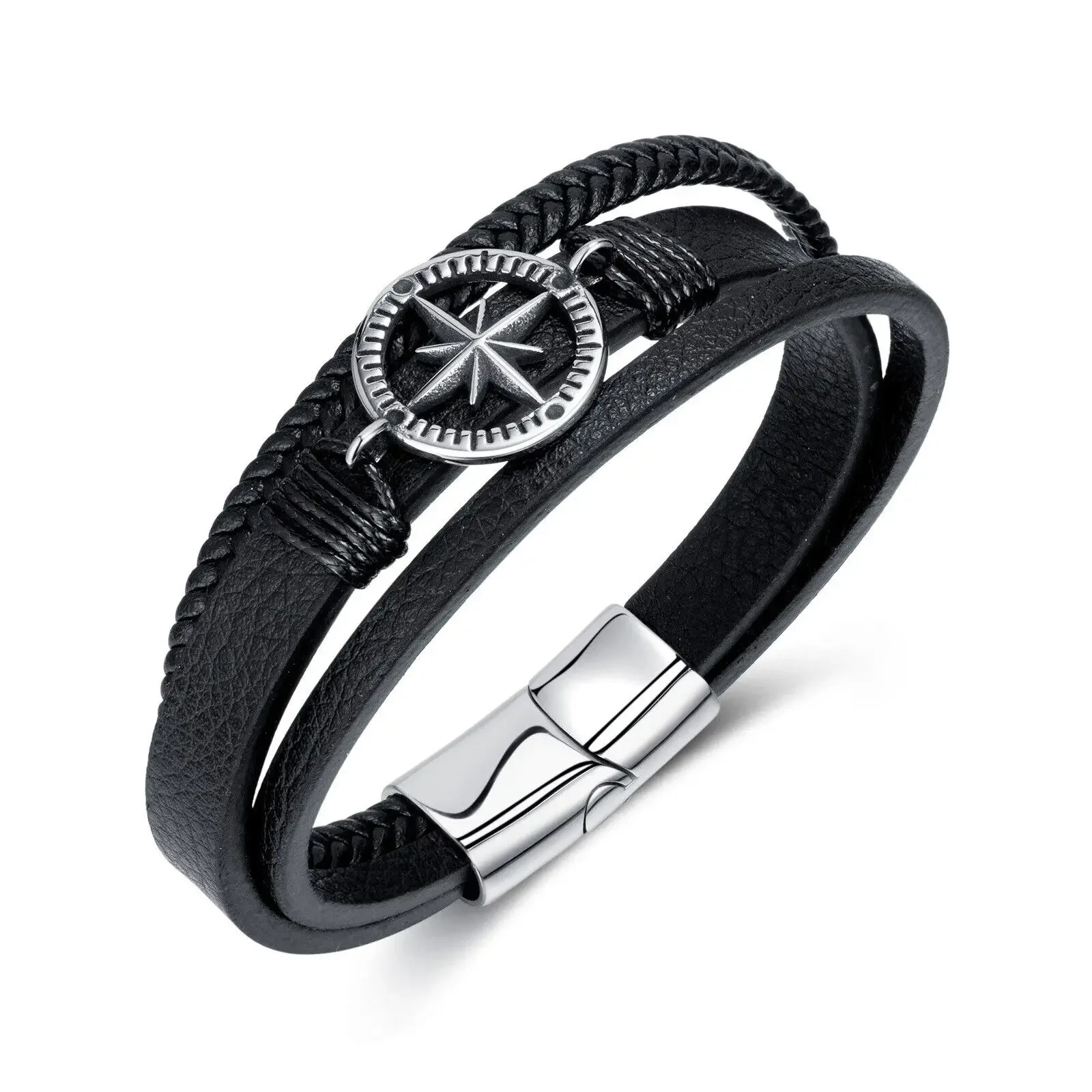 CHUANGCHENG Stainless Steel North Star Compass Multi-Layer Hand-Woven Leather Bracelet for Mens Chains Jewelry 
CHUANGCHENG Stainless Steel North Star Compass Multi-Layer Hand-Woven Leather Bracelet for Mens Chains Jewelry