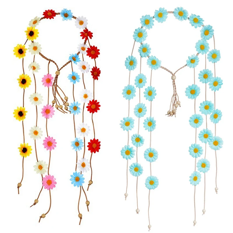 

2Pcs Flower Hippie Headband Floral Summer Sunflower Hair Accessories For Bohemian Costumes Style