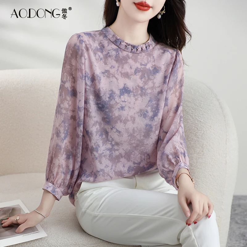 

New senior silk top female fresh mulberry silk sweet T-shirt casual fashion loose small shirt foreign style Spring and autumn