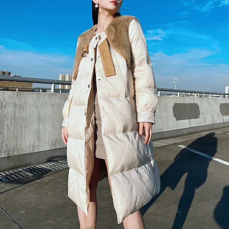 95% White Goose Down Coats Women Winter Light Puffer Jacket Women Long Down Coat Mink Fur Collar down jackets Veste Femme SGG
95% White Goose Down Coats Women Winter Light Puffer Jacket Women Long Down Coat Mink Fur Collar down jackets Veste Femme SGG