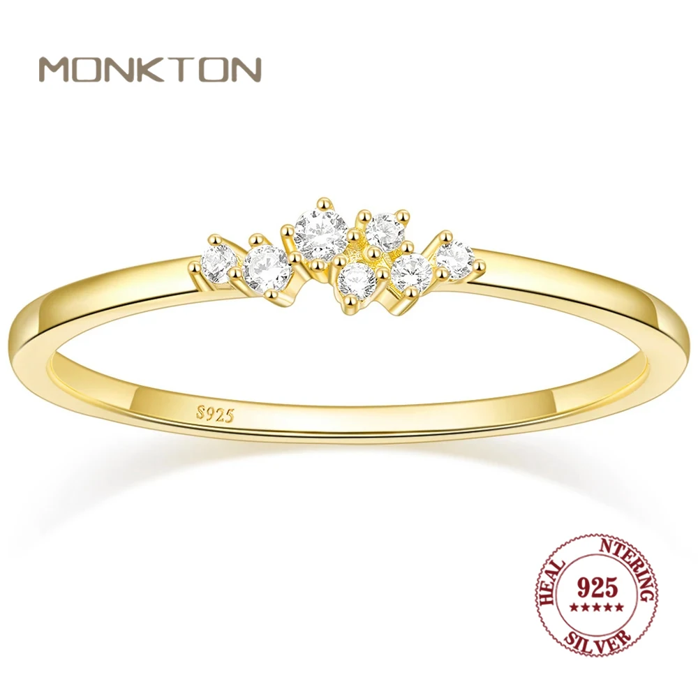 

Monkton 14K Gold Plated S925 Sterling Silver Wedding Band for Women Cubic Zirconia Stackable Engagement Rings for Girl Gift