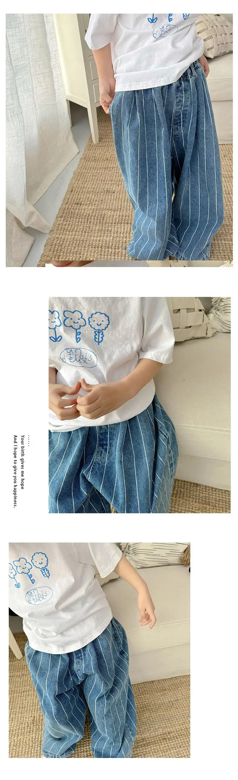 2025 Spring New Children Striped Denim Trousers Baby Boys Casual Pants Toddler Girls Wide Leg Pants Kids Fashion Loose Jeans 8 S649bf0286d894b42ba962620167a5312z