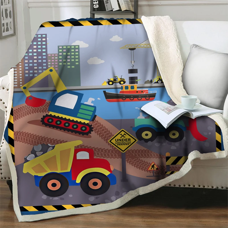 

Cartoon Excavator 3D Printed Blankets For Bed Sofa Soft Warm Home Bedspread Travel Picnic Quilt Cover Fleece Plush Throw Blanket