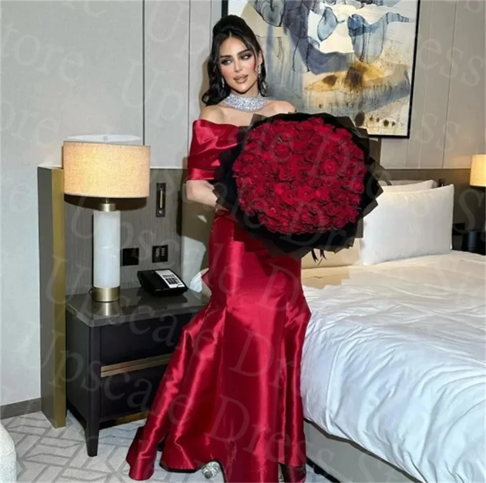 

Gorgeous Off Shoulder Beaded Prom Dress Women's Red Mermaid Party Evening Gown Floor Length Arabic Vestidos Cocktail Dresses